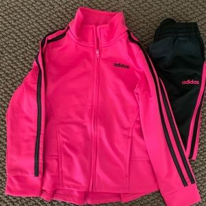Adidas kids pink and black track suit set size 5